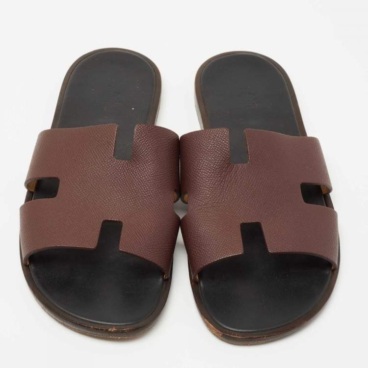 Pre Owned Hermes Burgundy Leather Oran Sandals Size 45