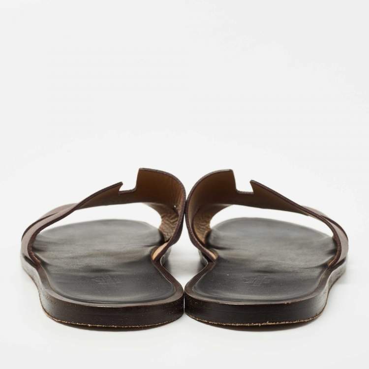 Pre Owned Hermes Burgundy Leather Oran Sandals Size 45