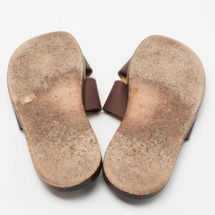 Pre Owned Hermes Burgundy Leather Oran Sandals Size 45