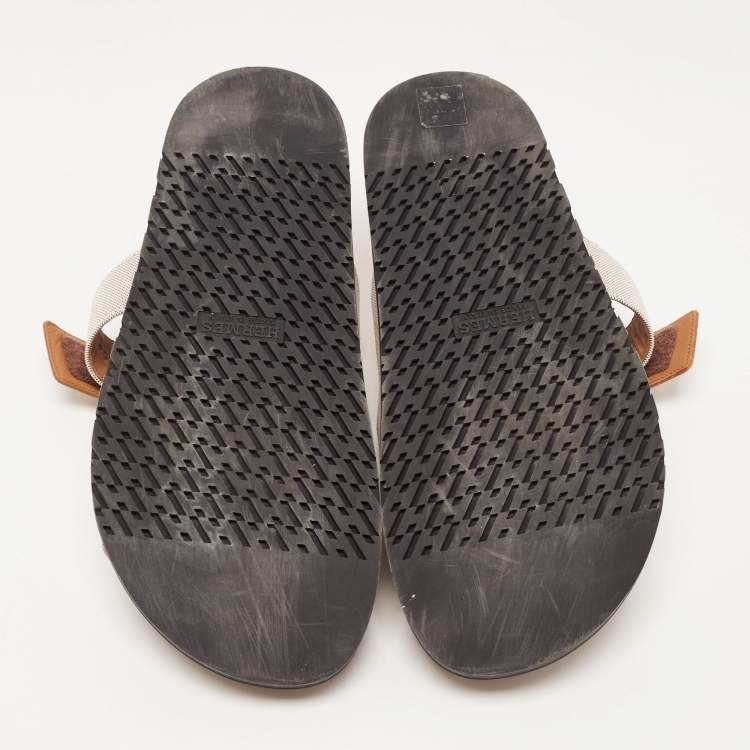 Pre Owned Hermes Grey/Brown Canvas Chypre Sandals Size 43