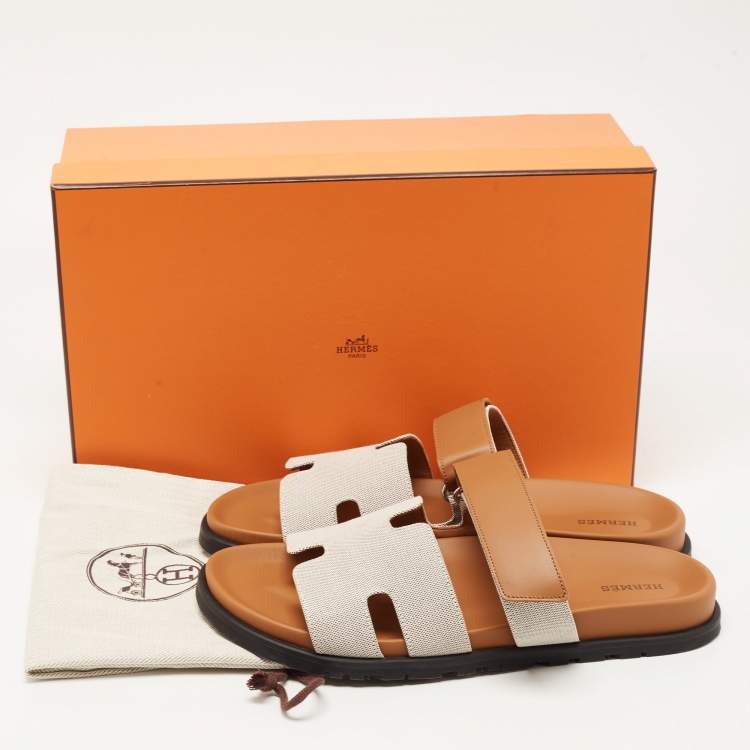 Pre Owned Hermes Grey/Brown Canvas Chypre Sandals Size 43