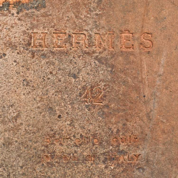 Pre Owned Hermes Black/Brown Leather Izmir Sandals Size 42