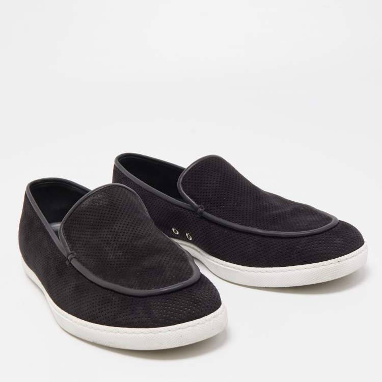 Pre Owned Hermes Black Perforated Suede Slip On Sneakers Size 43