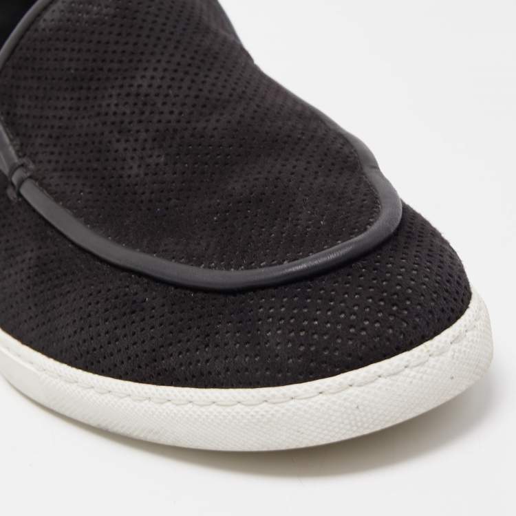 Pre Owned Hermes Black Perforated Suede Slip On Sneakers Size 43