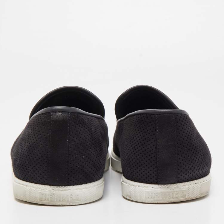 Pre Owned Hermes Black Perforated Suede Slip On Sneakers Size 43