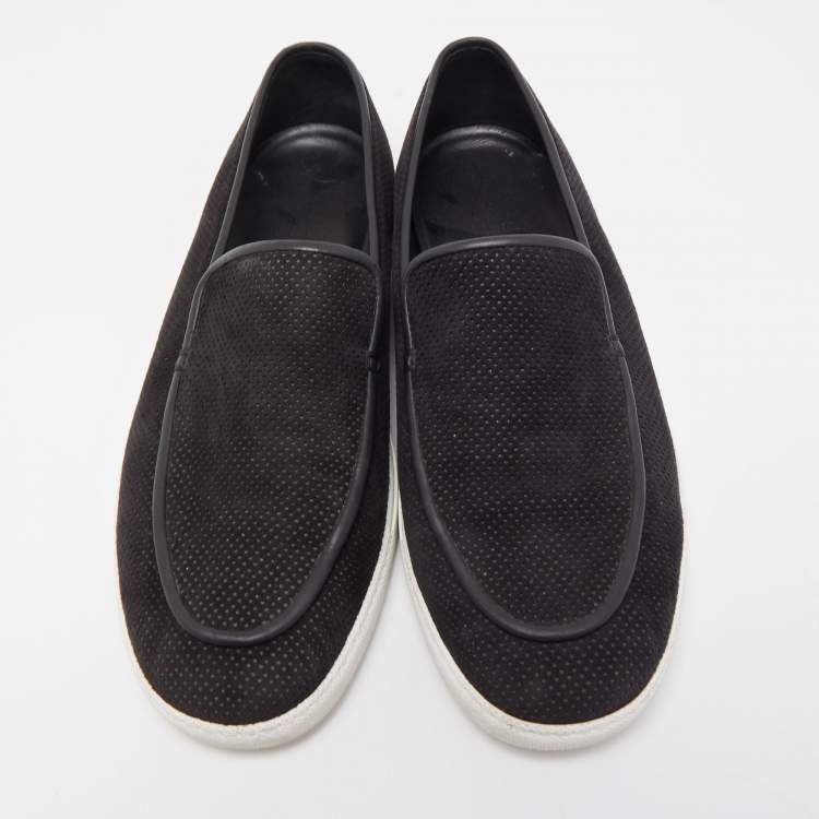 Pre Owned Hermes Black Perforated Suede Slip On Sneakers Size 43