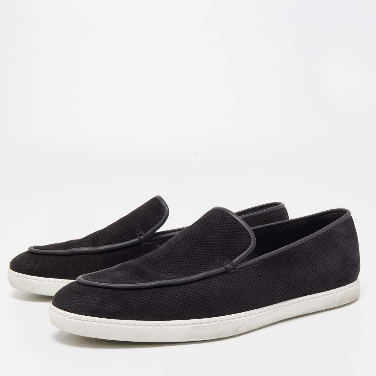 Hermes Black Perforated Suede Slip On Sneakers Size 43 Hermes