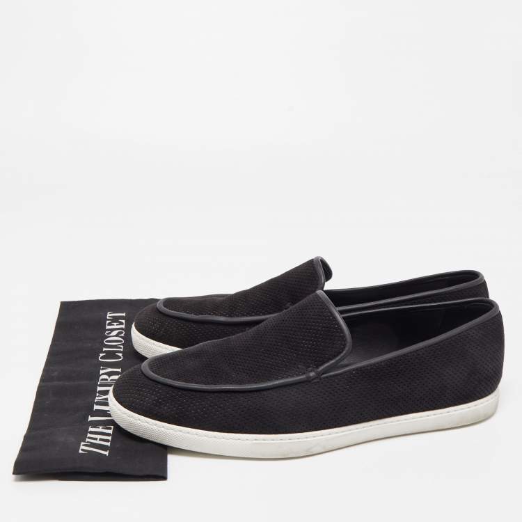 Pre Owned Hermes Black Perforated Suede Slip On Sneakers Size 43