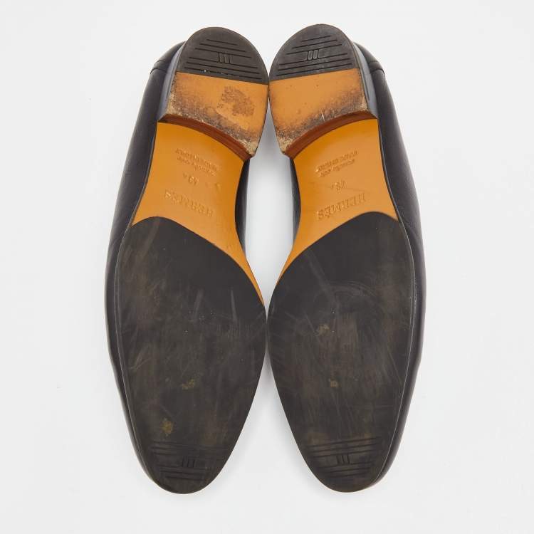Pre Owned Hermes Black Leather Paris Slip On Loafers Size 43