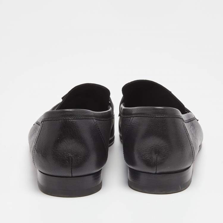 Pre Owned Hermes Black Leather Paris Slip On Loafers Size 43