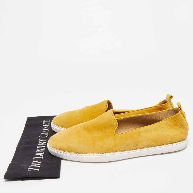 Pre Owned Hermes Yellow Suede Slip On Sneakers Size 43.5