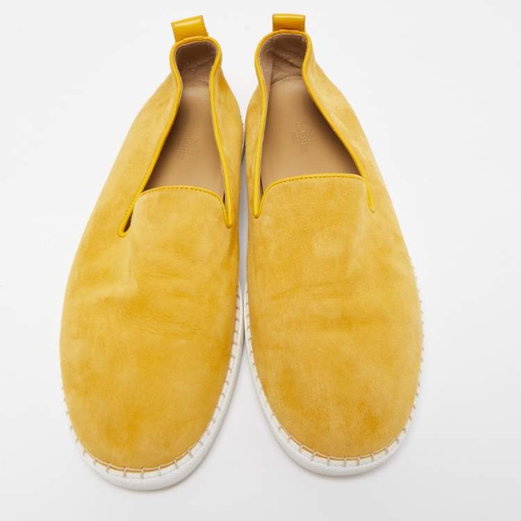 Pre Owned Hermes Yellow Suede Slip On Sneakers Size 43.5