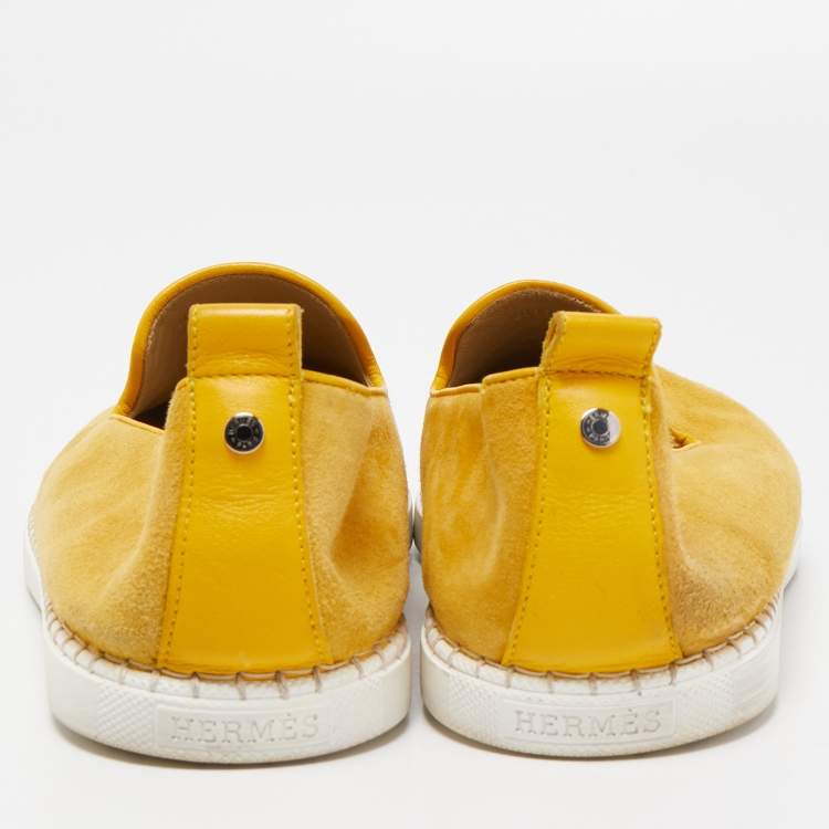 Pre Owned Hermes Yellow Suede Slip On Sneakers Size 43.5