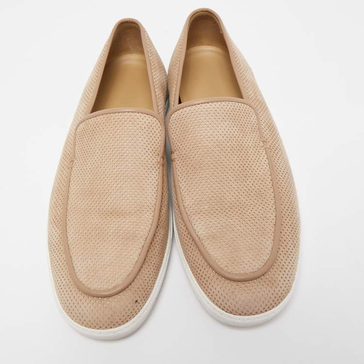 Pre Owned Hermes Brown Perforated Suede Cap Sneakers Size 43