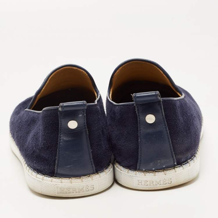 Pre Owned Hermes Navy Blue Suede Slip On Sneakers Size 43.5