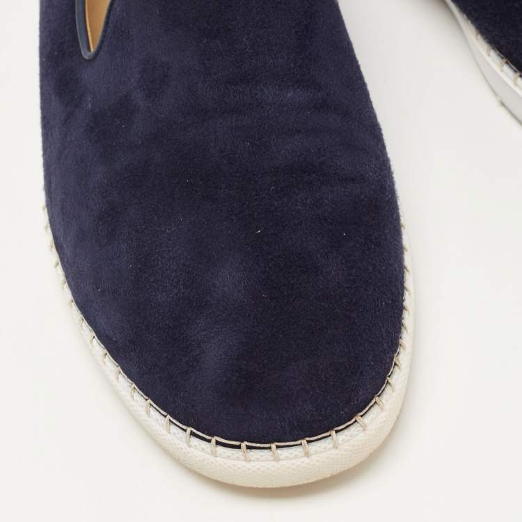 Pre Owned Hermes Navy Blue Suede Slip On Sneakers Size 43.5