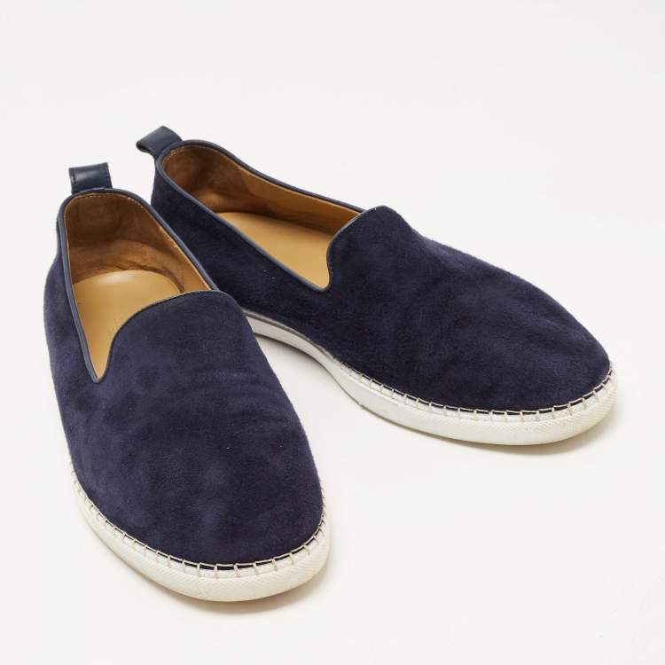 Pre Owned Hermes Navy Blue Suede Slip On Sneakers Size 43.5