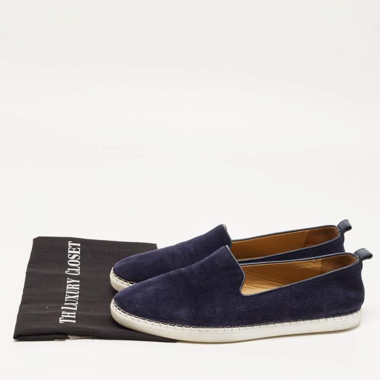 Pre Owned Hermes Navy Blue Suede Slip On Sneakers Size 43.5