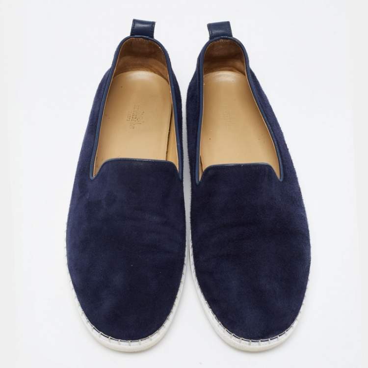 Pre Owned Hermes Navy Blue Suede Slip On Sneakers Size 43.5