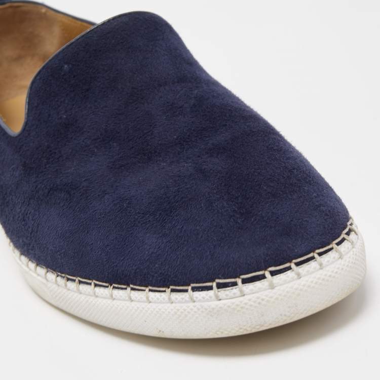 Pre Owned Hermes Navy Blue Suede Slip On Sneakers Size 43.5