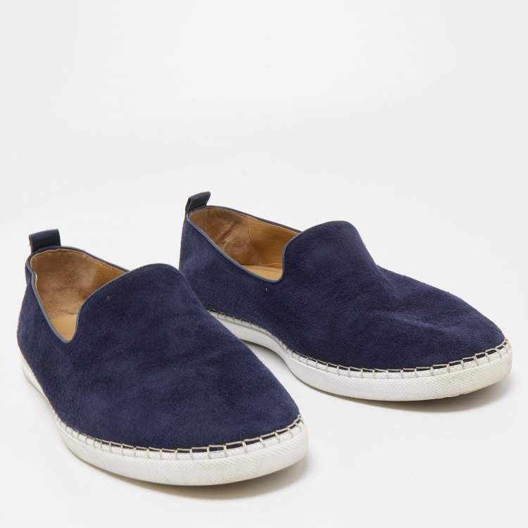 Pre Owned Hermes Navy Blue Suede Slip On Sneakers Size 43.5