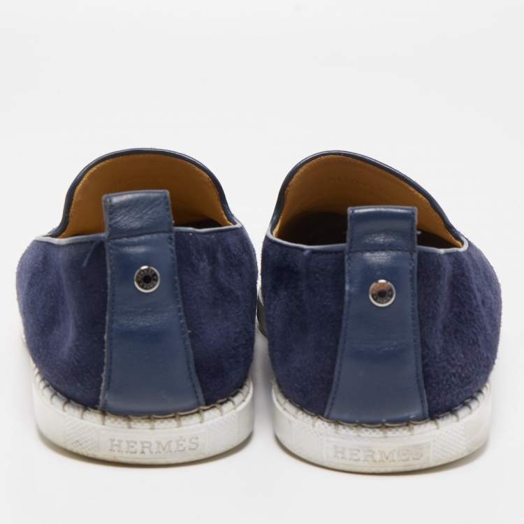 Pre Owned Hermes Navy Blue Suede Slip On Sneakers Size 43.5