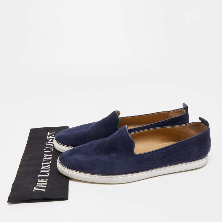 Pre Owned Hermes Navy Blue Suede Slip On Sneakers Size 43.5