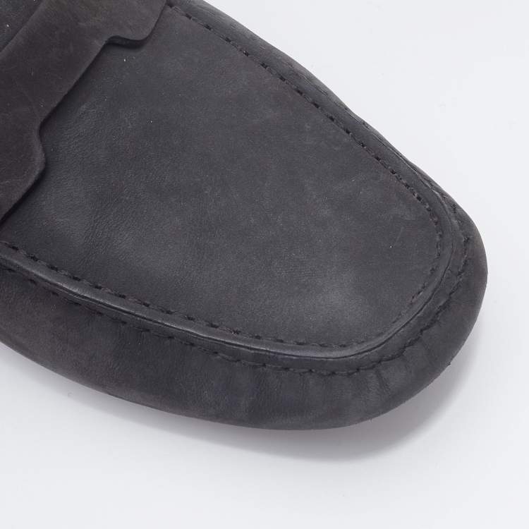 Pre Owned Hermes Grey Nubuck Leather Kennedy Loafers Size 41