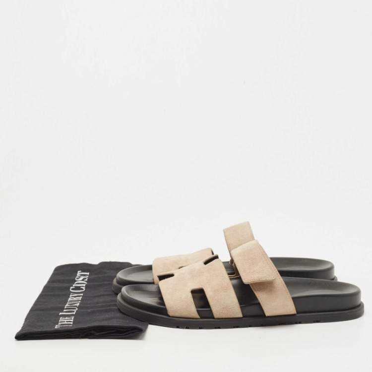 Pre Owned Hermes Beige Suede Chypre Sandals Size 41.5