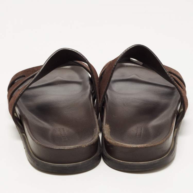 Pre Owned Hermes Brown Suede Ankara Sandals Size 42.5 
