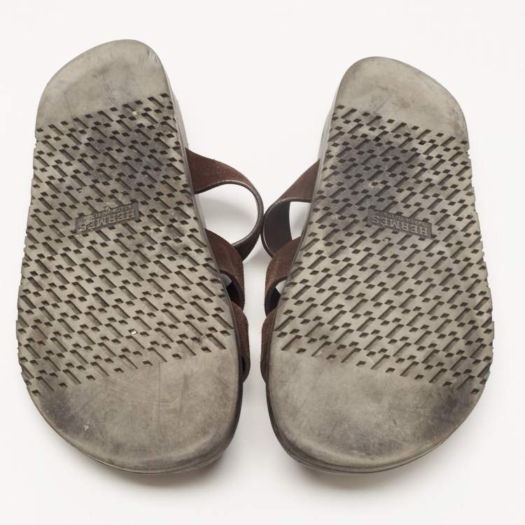 Pre Owned Hermes Brown Suede Ankara Sandals Size 42.5 