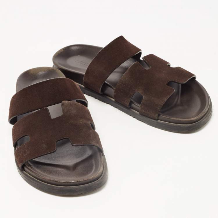 Pre Owned Hermes Brown Suede Ankara Sandals Size 42.5 