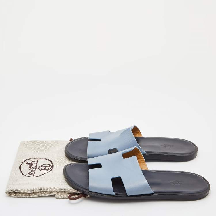 Pre Owned Hermes Blue Leather Izmir Flat Sandals Size 42