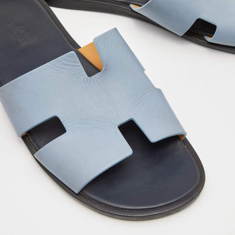 Pre Owned Hermes Blue Leather Izmir Flat Sandals Size 42