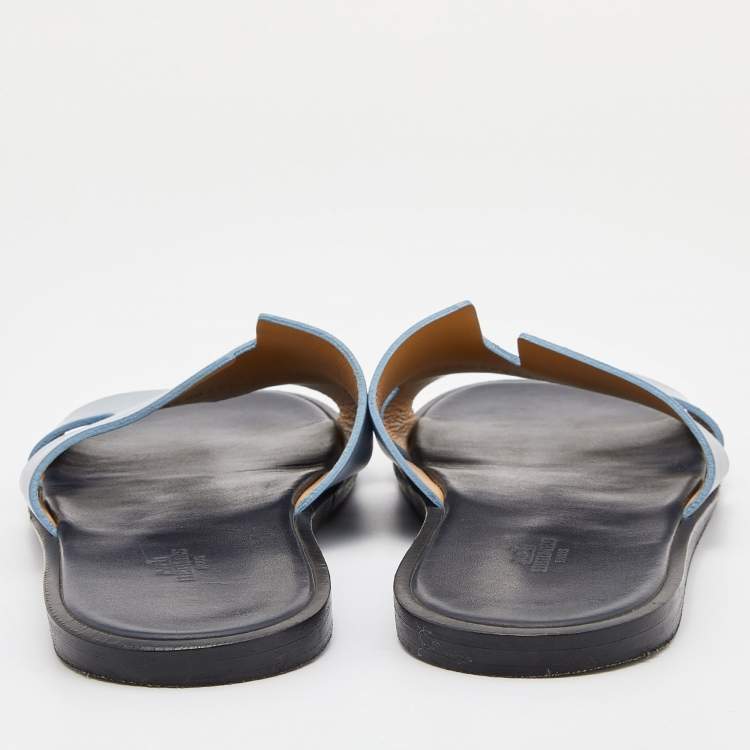 Pre Owned Hermes Blue Leather Izmir Flat Sandals Size 42