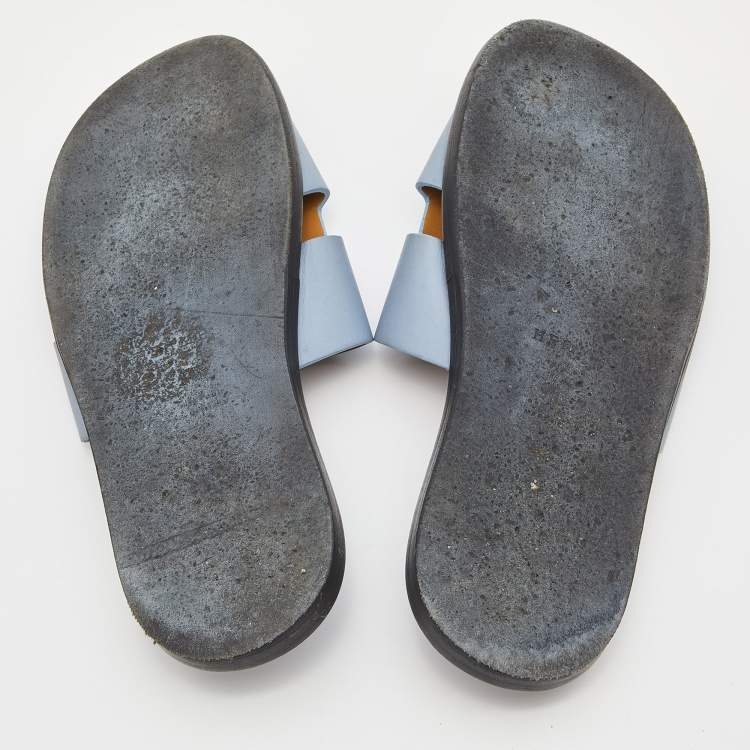Pre Owned Hermes Blue Leather Izmir Flat Sandals Size 42