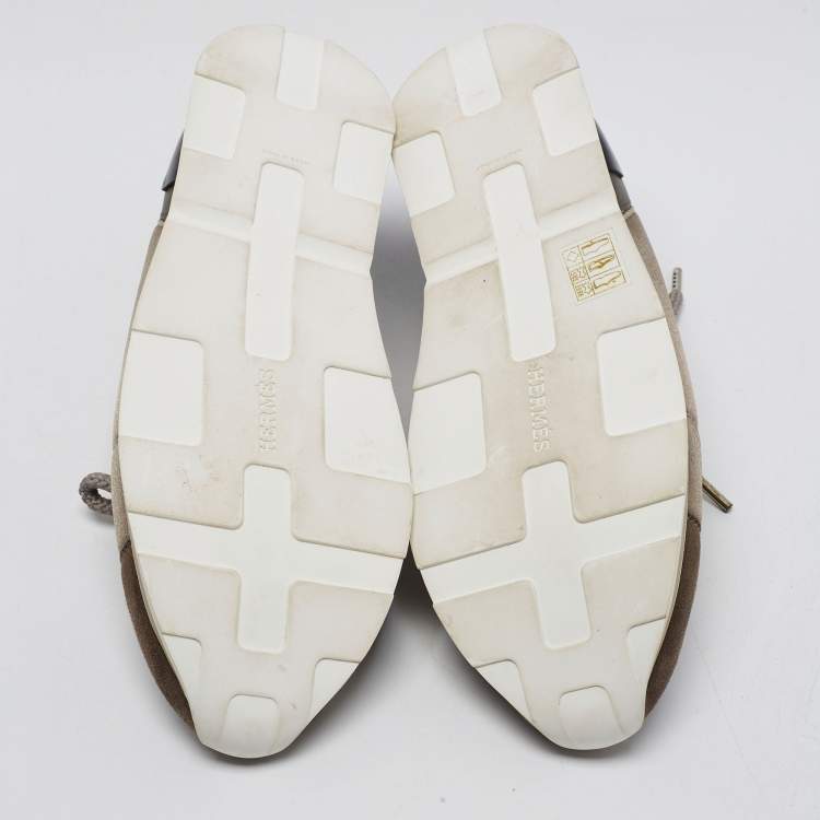 Pre Owned Hermes Tri Color Leather, Neoprene and Suede Buster Sneakers Size 39.5