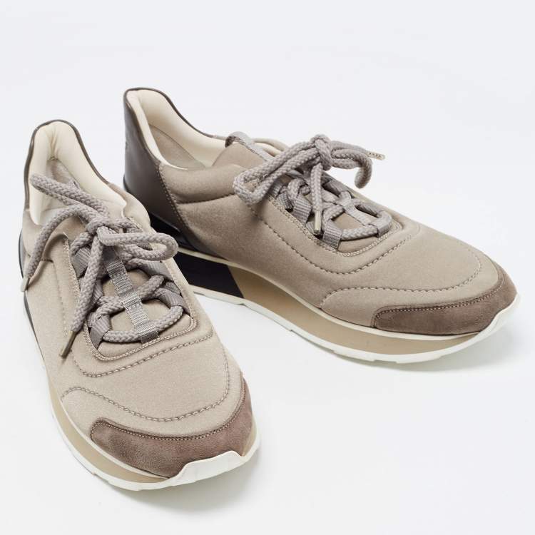 Pre Owned Hermes Tri Color Leather, Neoprene and Suede Buster Sneakers Size 39.5