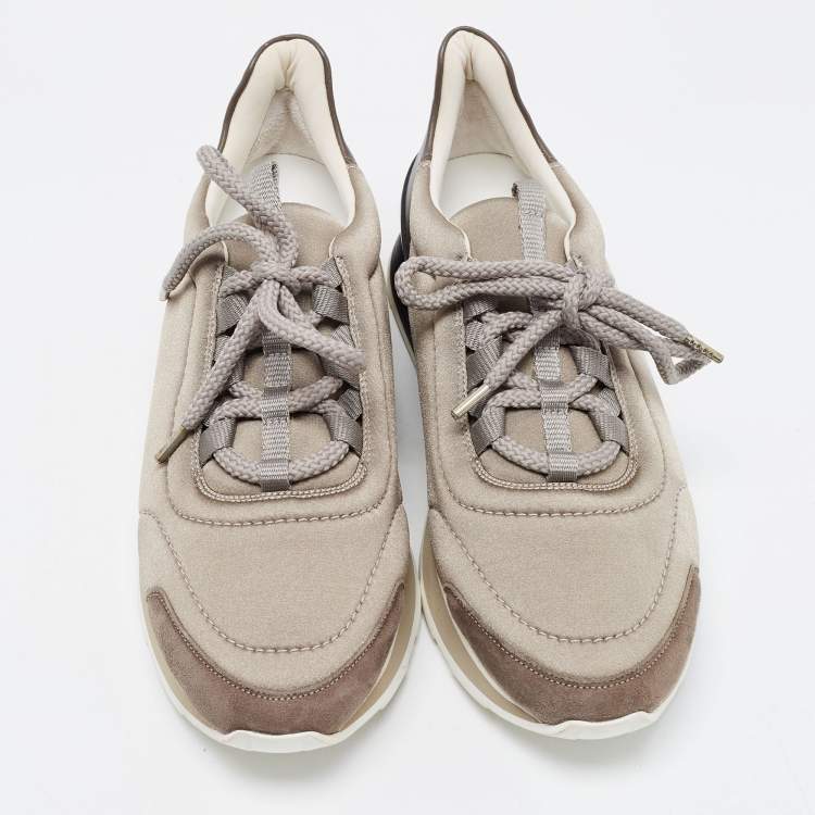 Pre Owned Hermes Tri Color Leather, Neoprene and Suede Buster Sneakers Size 39.5