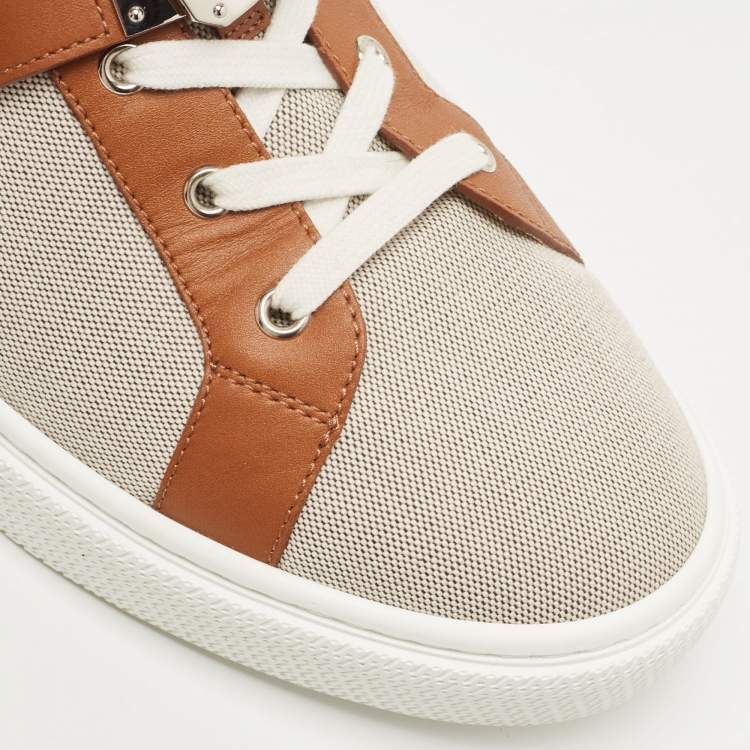 Pre Owned Hermes Brown Canvas and Leather Day Sneakers Size 45