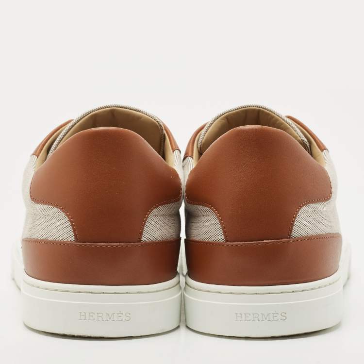 Pre Owned Hermes Brown Canvas and Leather Day Sneakers Size 45