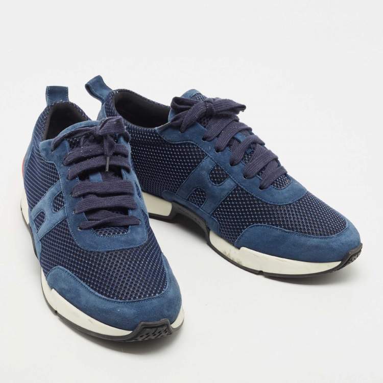 Pre Owned Hermes Navy Blue/Black Suede and Mesh Low Top Sneakers Size 43
