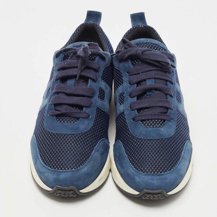 Pre Owned Hermes Navy Blue/Black Suede and Mesh Low Top Sneakers Size 43