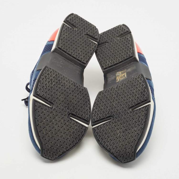 Pre Owned Hermes Navy Blue/Black Suede and Mesh Low Top Sneakers Size 43