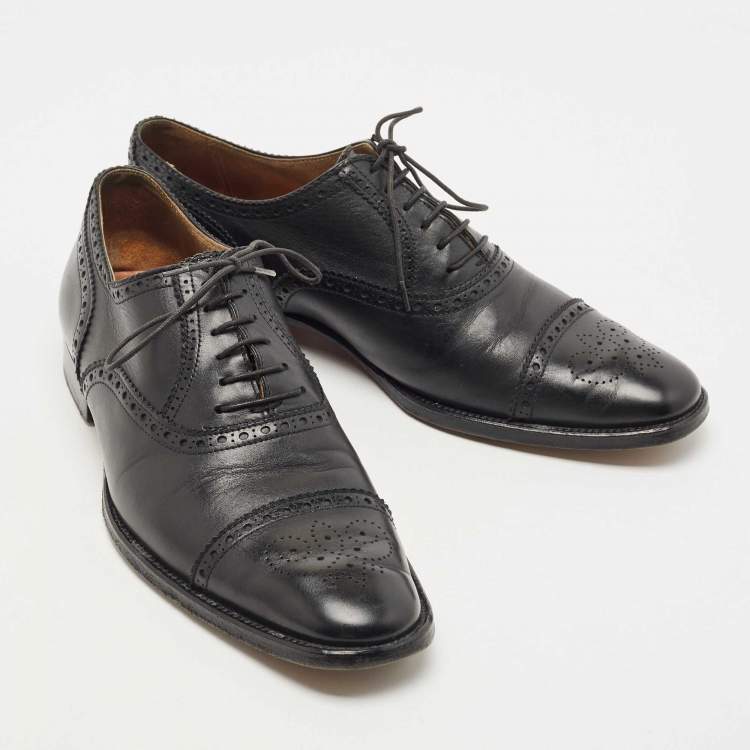 Pre Owned Hermes Black Brogue Leather Lace Up Oxfords Size 40
