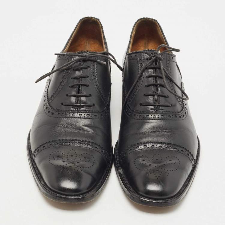 Pre Owned Hermes Black Brogue Leather Lace Up Oxfords Size 40