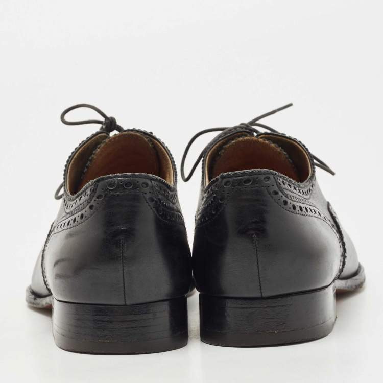 Pre Owned Hermes Black Brogue Leather Lace Up Oxfords Size 40