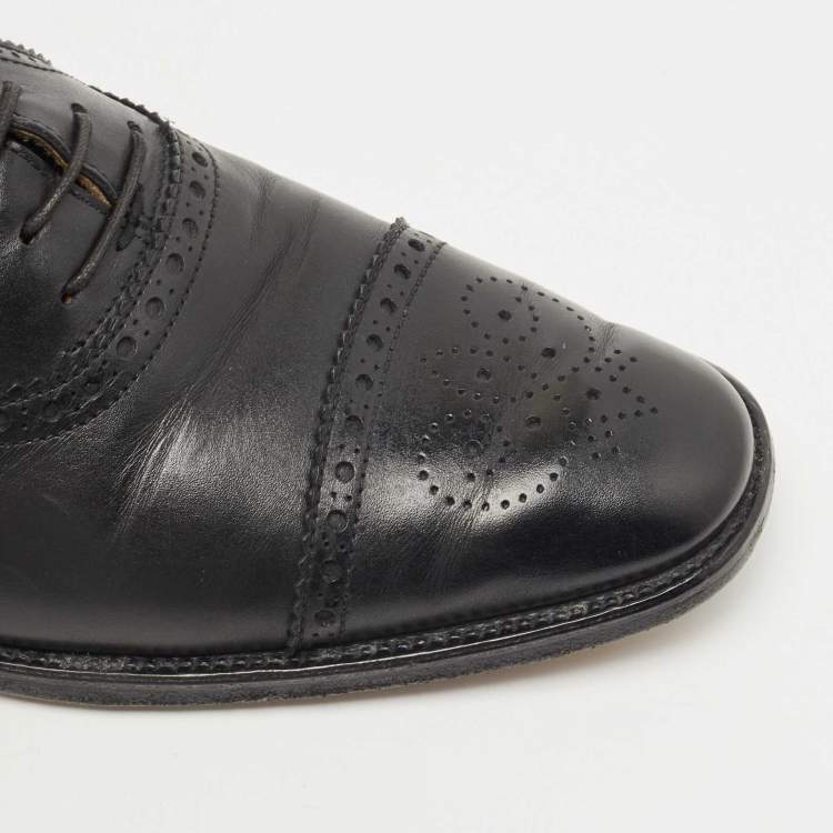 Pre Owned Hermes Black Brogue Leather Lace Up Oxfords Size 40