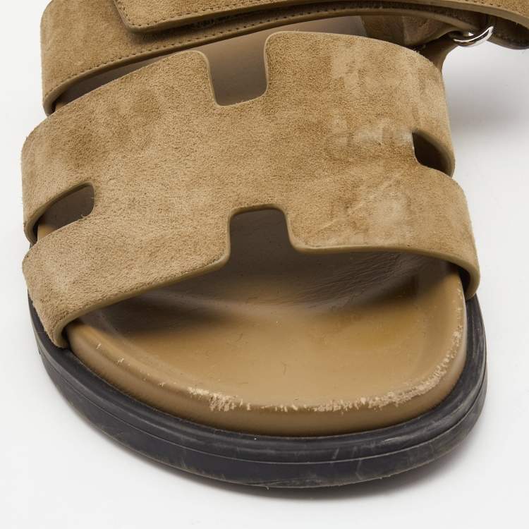 Pre Owned Hermes Olive Green Suede Chypre Sandals Size 39