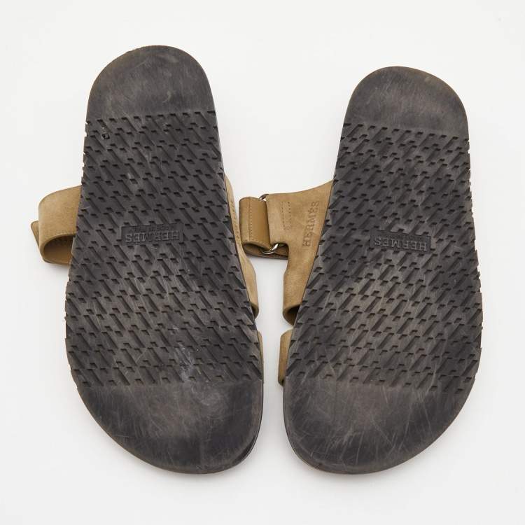Pre Owned Hermes Olive Green Suede Chypre Sandals Size 39